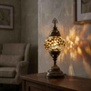 Amber warm amber Turkish mosaic table lamp in styled room — handmade Moroccan table lamp (ENV MUN2079)