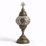 Full view of handmade Amber warm amber Turkish mosaic table lamp on white background (ENV MUN2118)