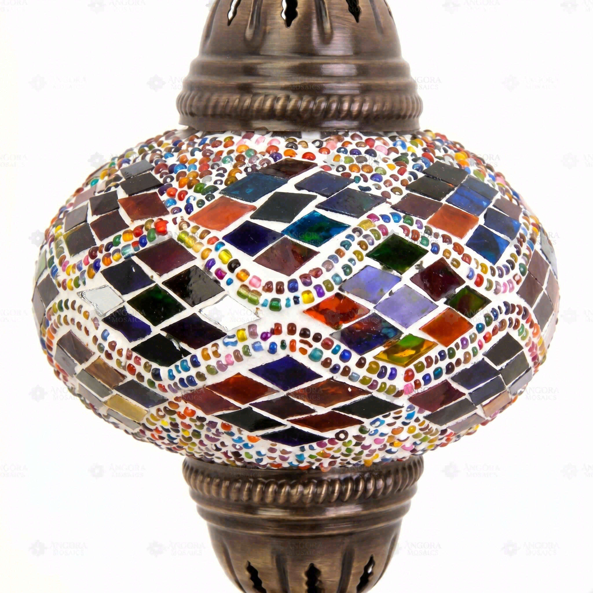 Close-up of Multicolor multicolor jewel mosaic glass globe pattern — table lamp (ENV MUN3002)