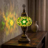 Green green jewel Turkish mosaic table lamp in styled room — handmade Moroccan table lamp (ENV MUN3003)