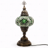 Full view of handmade Green green jewel Turkish mosaic table lamp on white background (ENV MUN3003)