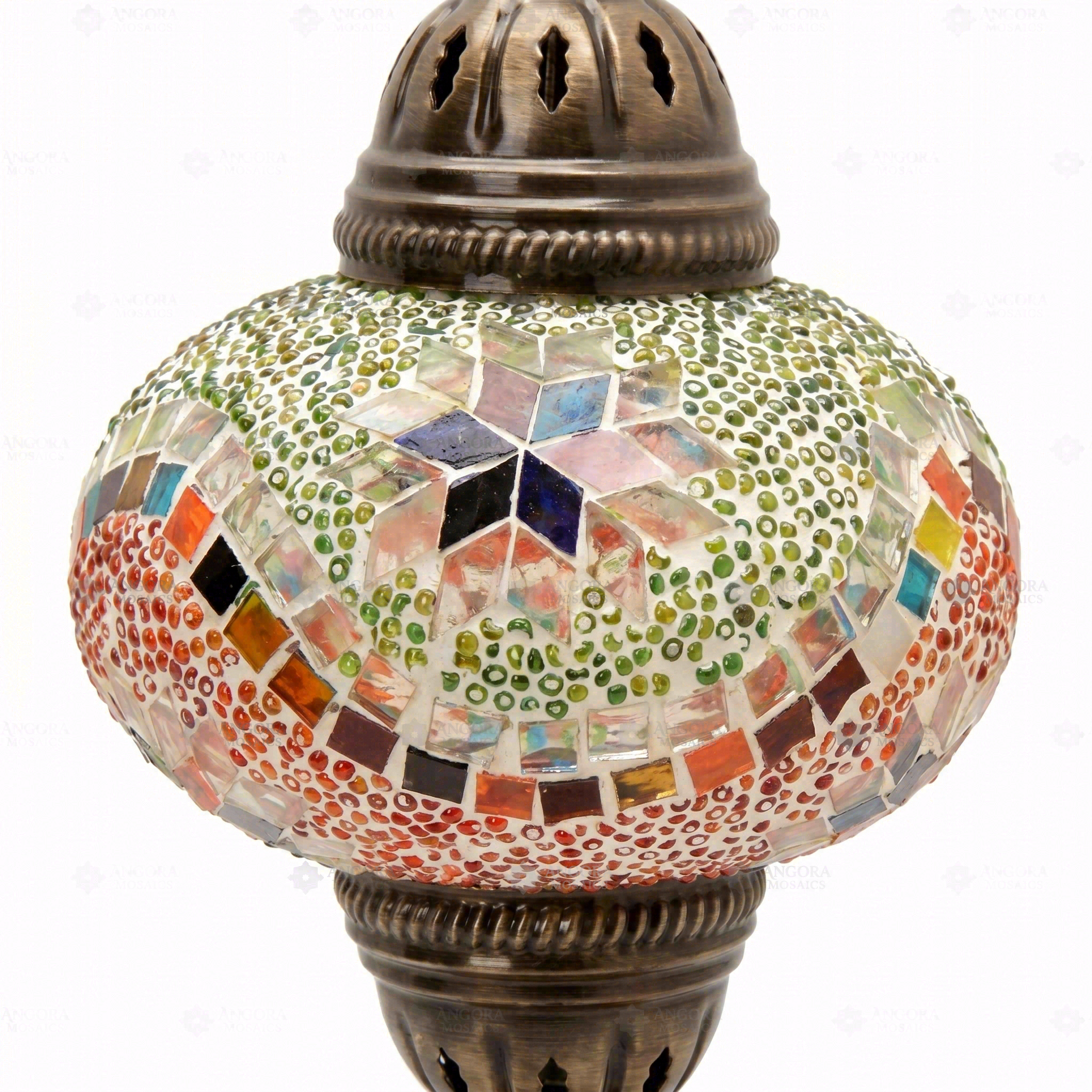 Close-up of Multicolor multicolor jewel mosaic glass globe pattern — table lamp (ENV MUN3004)