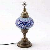 Full view of handmade Blue blue jewel Turkish mosaic table lamp on white background (ENV MUN3005)