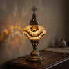 Amber warm amber Turkish mosaic table lamp in styled room — handmade Moroccan table lamp (ENV MUN3009)