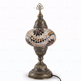 Full view of handmade Amber warm amber Turkish mosaic table lamp on white background (ENV MUN3009)