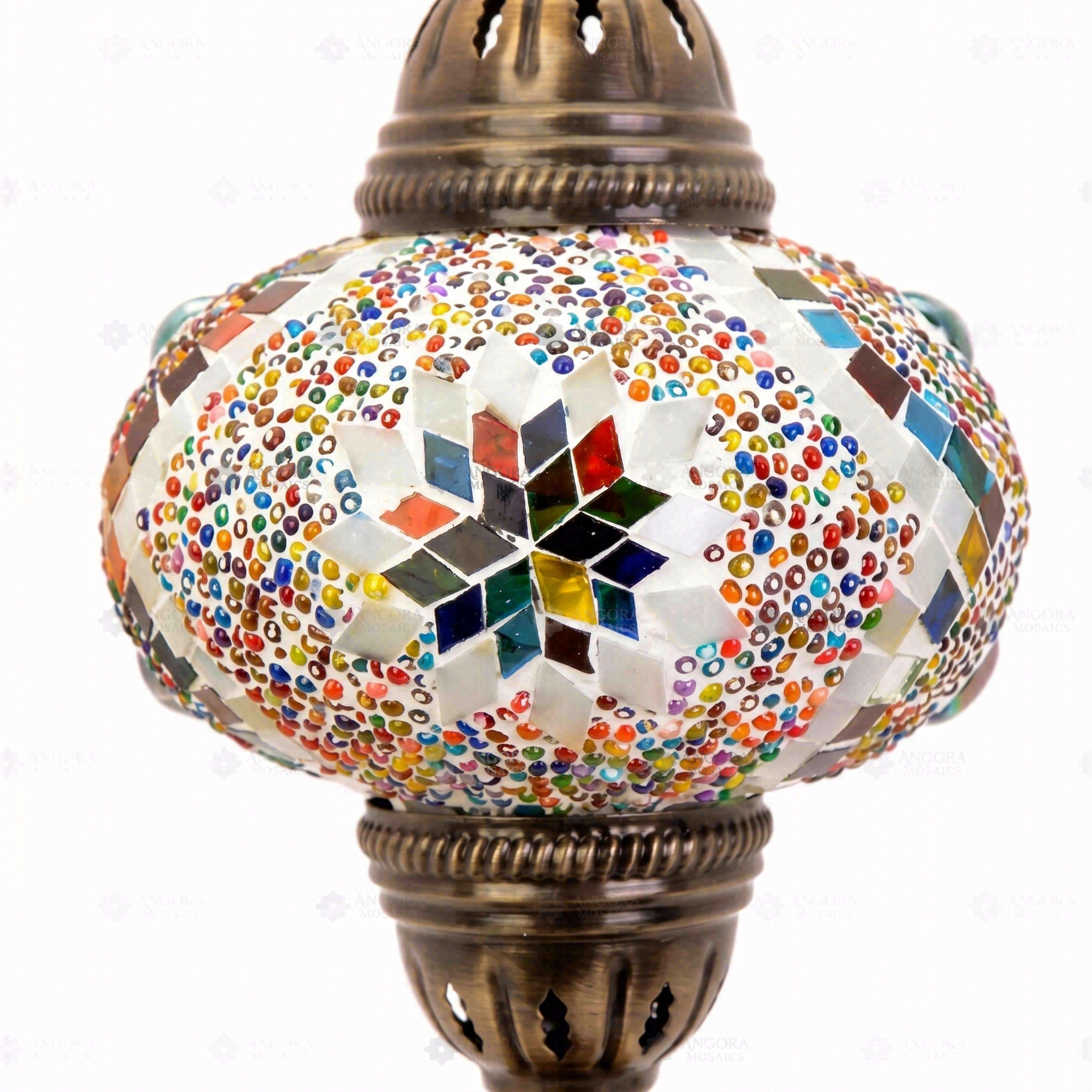 Close-up of Multicolor multicolor jewel mosaic glass globe pattern — table lamp (ENV MUN3010)