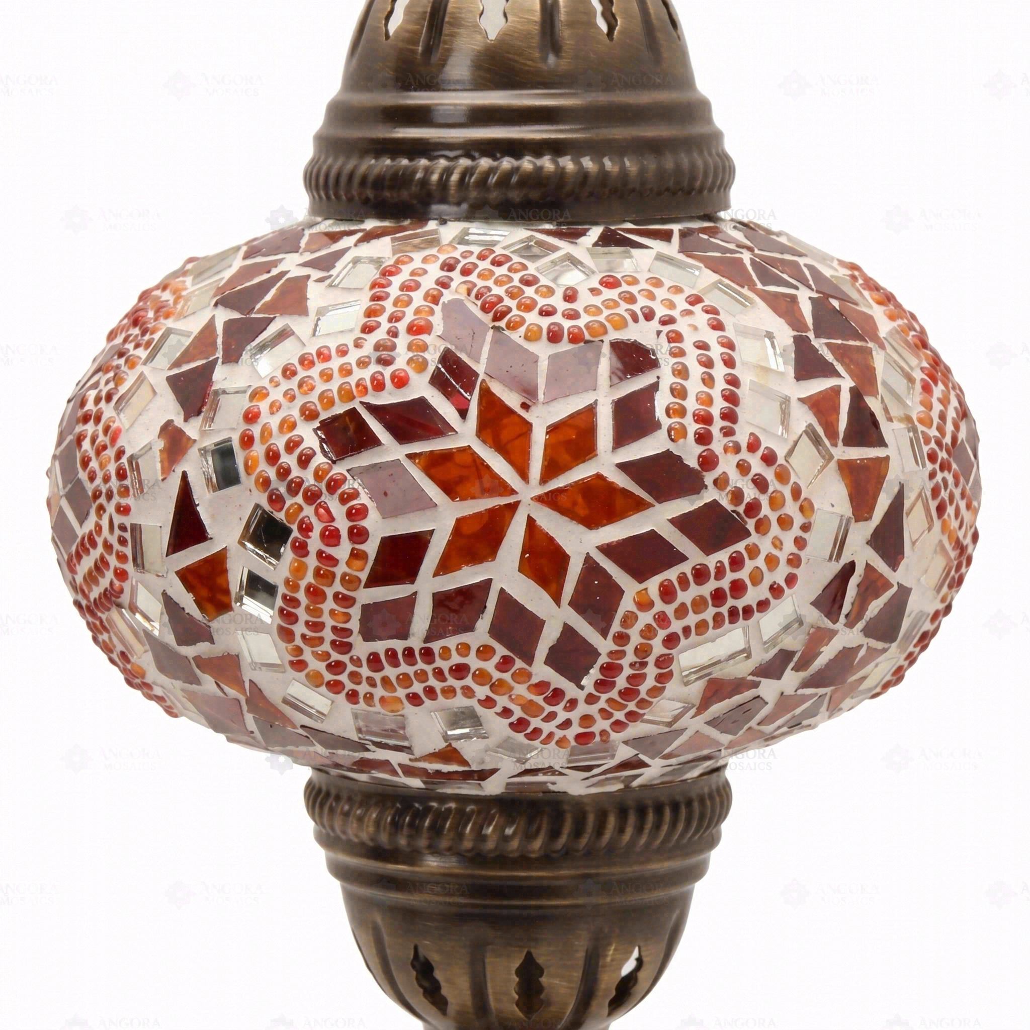 Close-up of Red ruby red mosaic glass globe pattern — table lamp (ENV MUN3011)