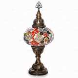 Full view of handmade Multicolor multicolor jewel Turkish mosaic table lamp on white background (ENV MUN3012)