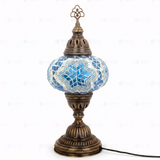 Full view of handmade Blue blue jewel Turkish mosaic table lamp on white background (ENV MUN3016)