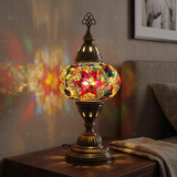 Multicolor multicolor jewel Turkish mosaic table lamp in styled room — handmade Moroccan table lamp (ENV MUN3017)