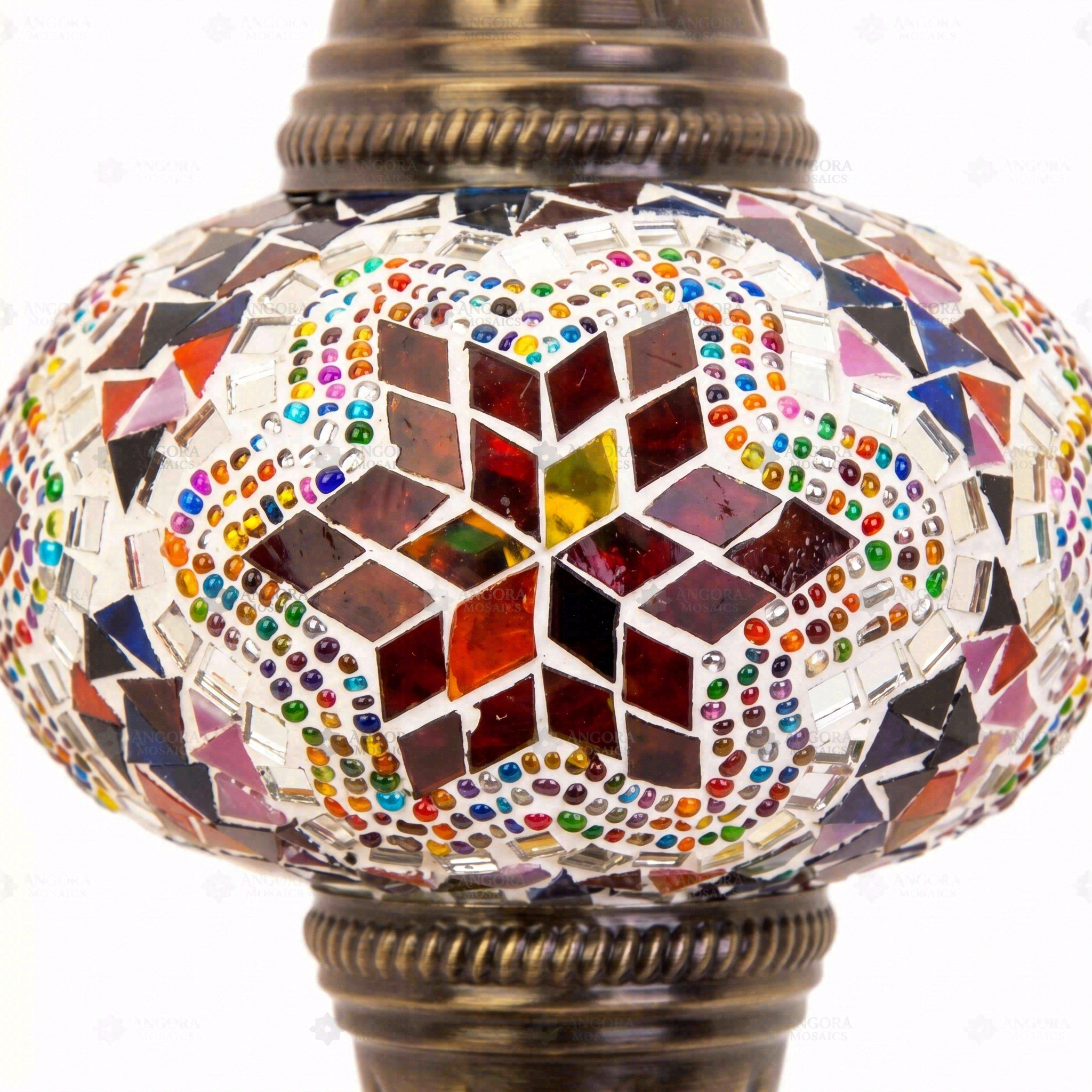 Close-up of Multicolor multicolor jewel mosaic glass globe pattern — table lamp (ENV MUN3017)