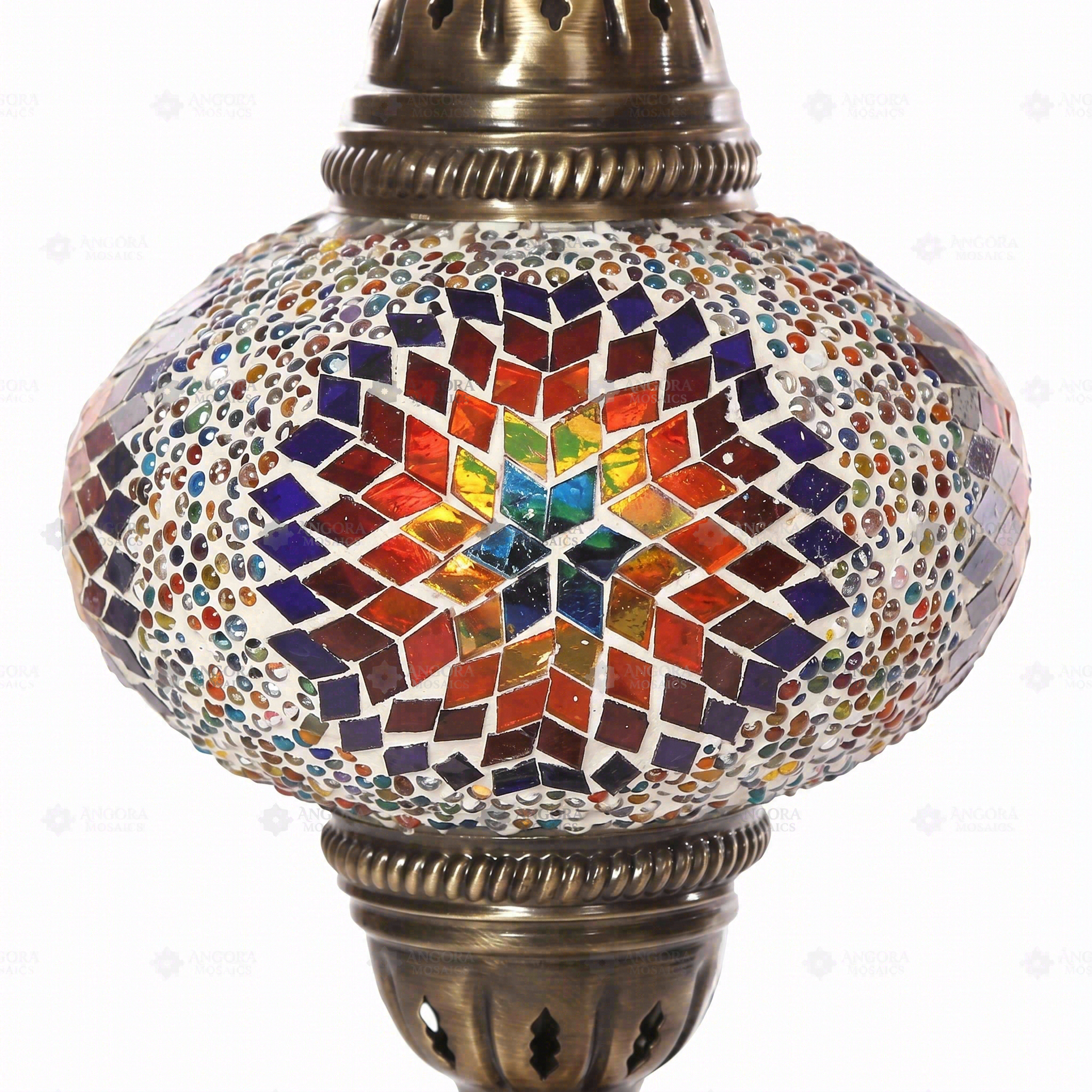 Close-up of Multicolor multicolor jewel mosaic glass globe pattern — table lamp (ENV MUN3018)