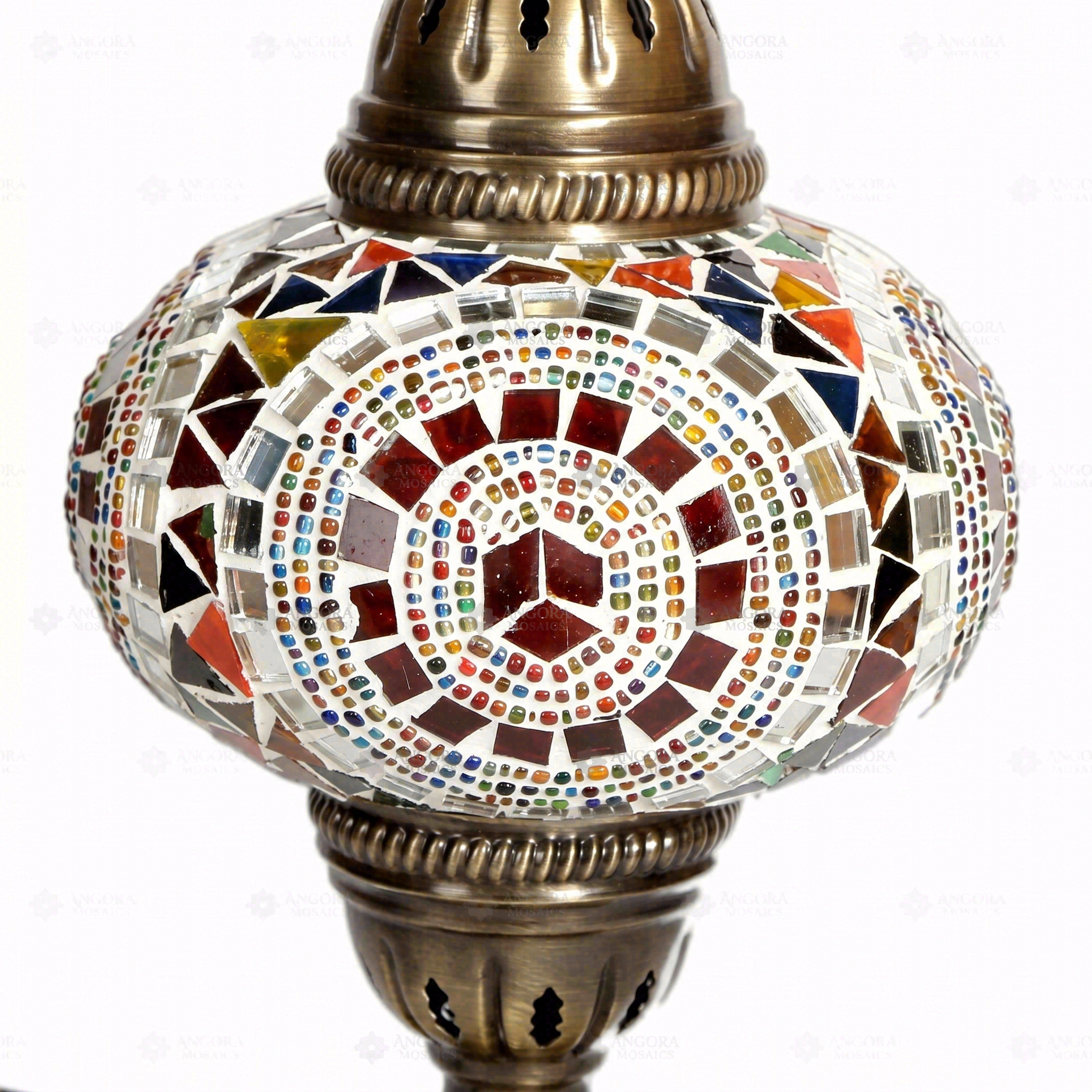 Close-up of Multicolor multicolor jewel mosaic glass globe pattern — table lamp (ENV MUN3021)