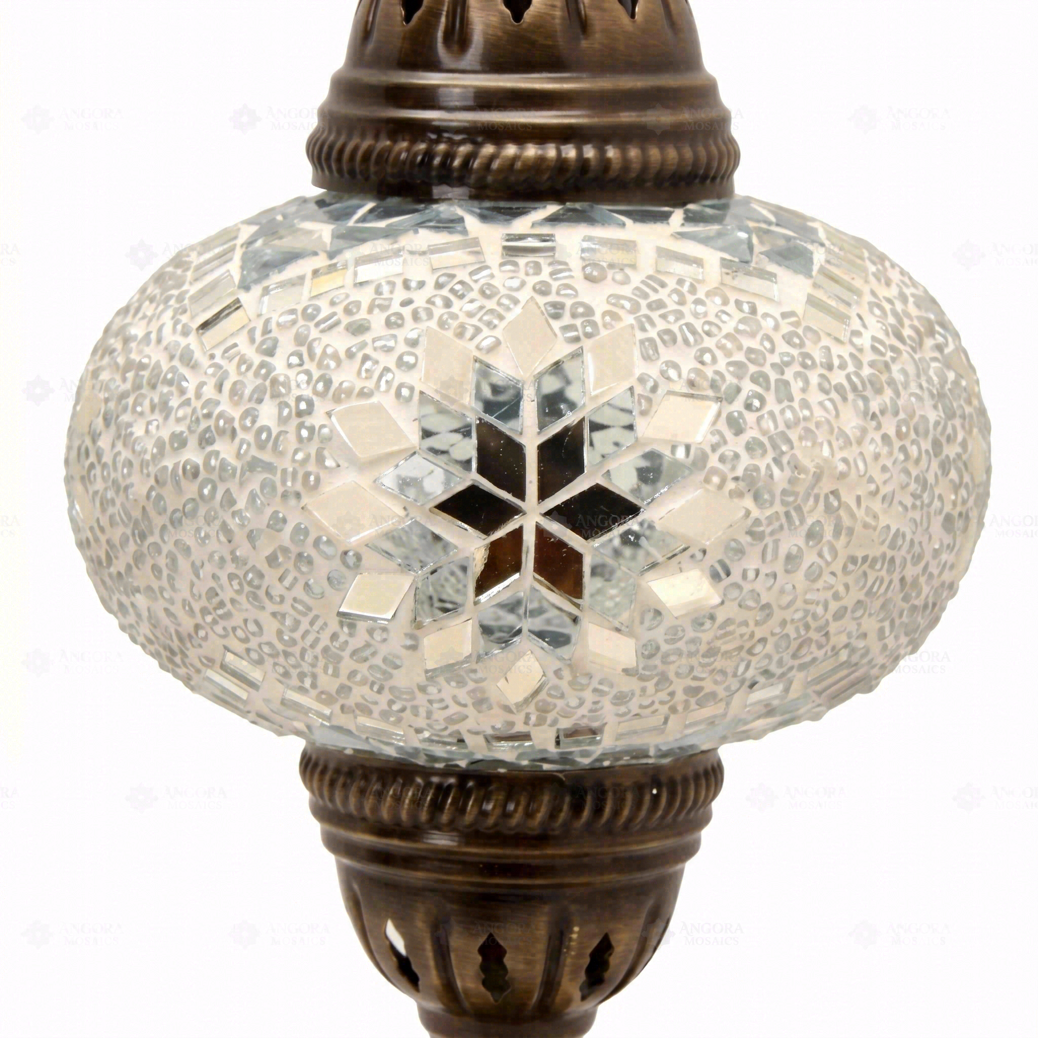 Close-up of White white glow mosaic glass globe pattern — table lamp (ENV MUN3022)