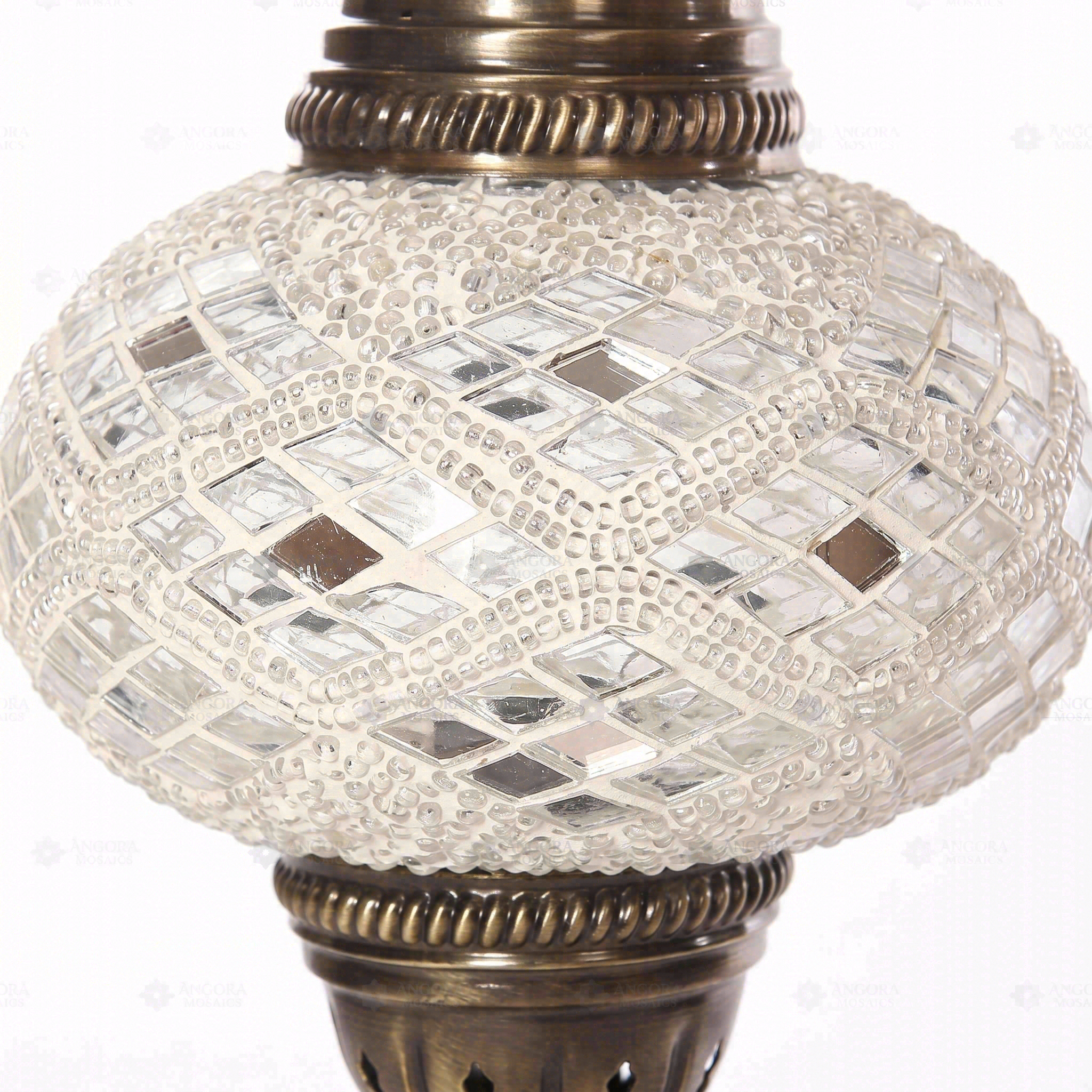 Close-up of White white glow mosaic glass globe pattern — table lamp (ENV MUN3023)