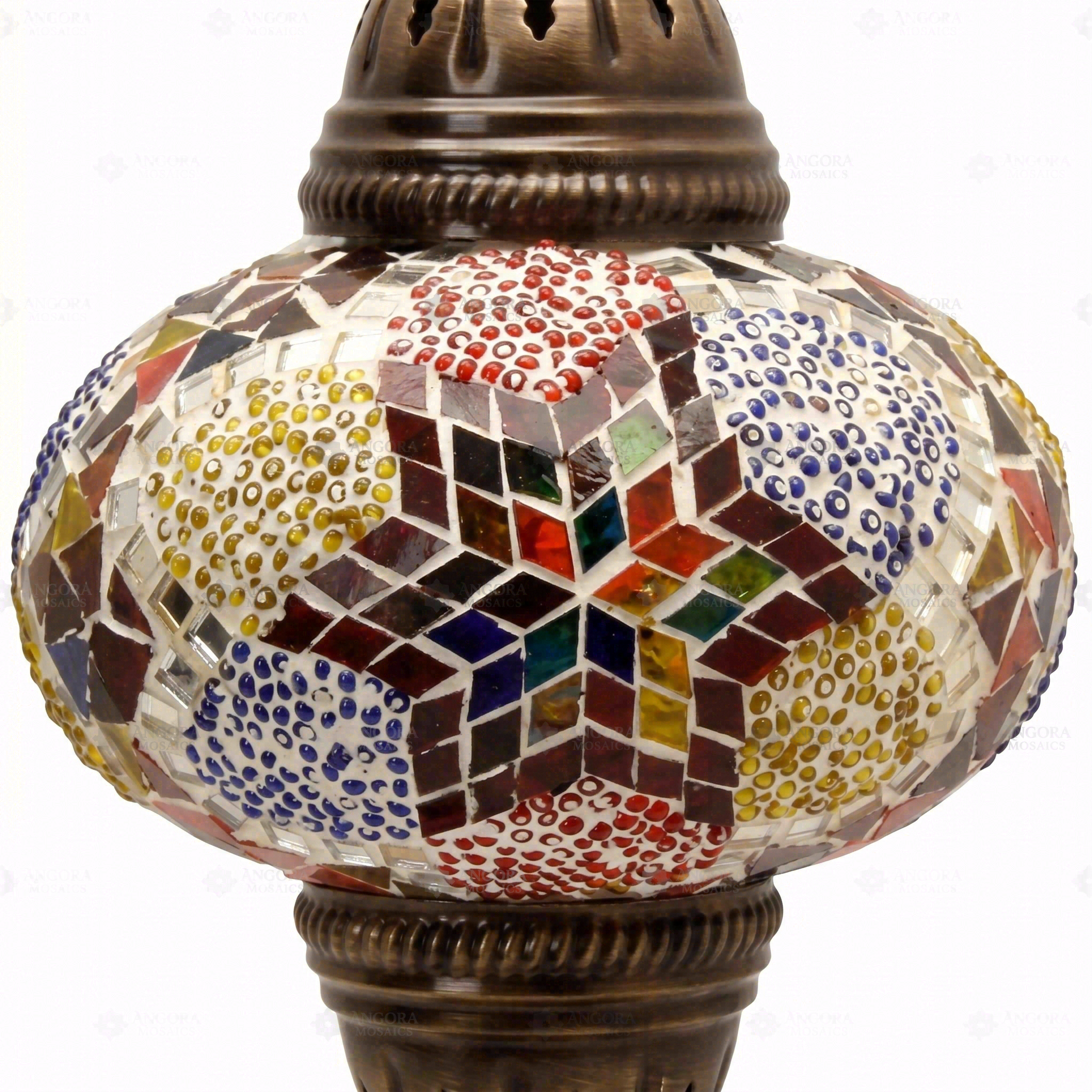 Close-up of Multicolor multicolor jewel mosaic glass globe pattern — table lamp (ENV MUN3024)