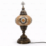 Full view of handmade Amber warm amber Turkish mosaic table lamp on white background (ENV MUN3026)