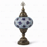 Full view of handmade Blue blue jewel Turkish mosaic table lamp on white background (ENV MUN3027)