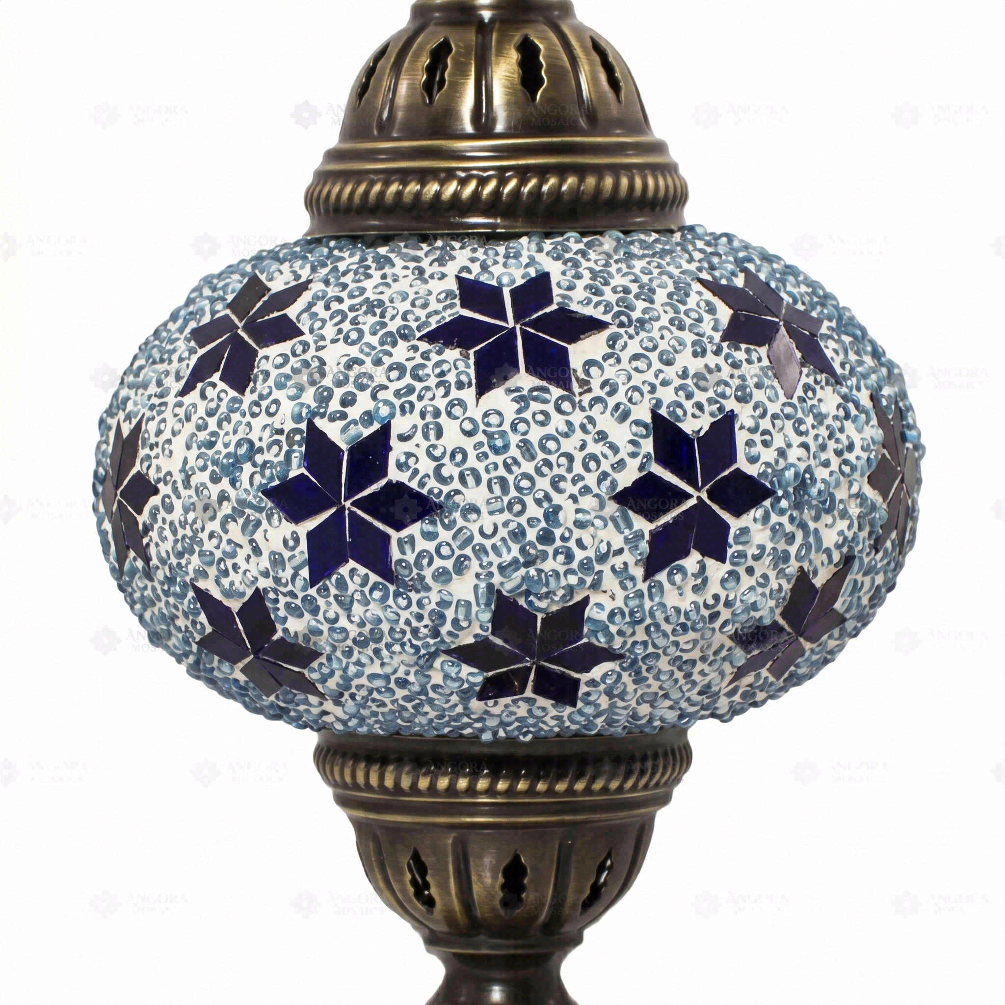 Close-up of Blue blue jewel mosaic glass globe pattern — table lamp (ENV MUN3027)