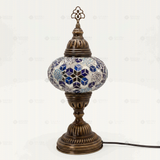 Full view of handmade Blue blue jewel Turkish mosaic table lamp on white background (ENV MUN3028)