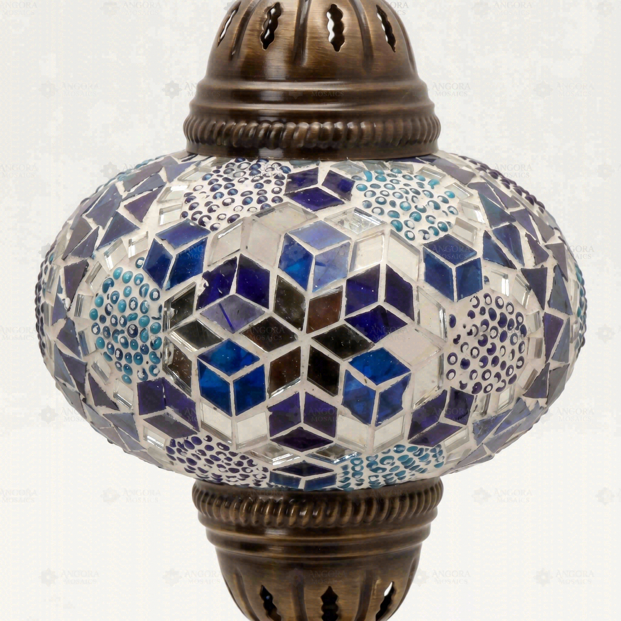 Close-up of Blue blue jewel mosaic glass globe pattern — table lamp (ENV MUN3028)