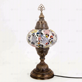 Full view of handmade Multicolor multicolor jewel Turkish mosaic table lamp on white background (ENV MUN3029)