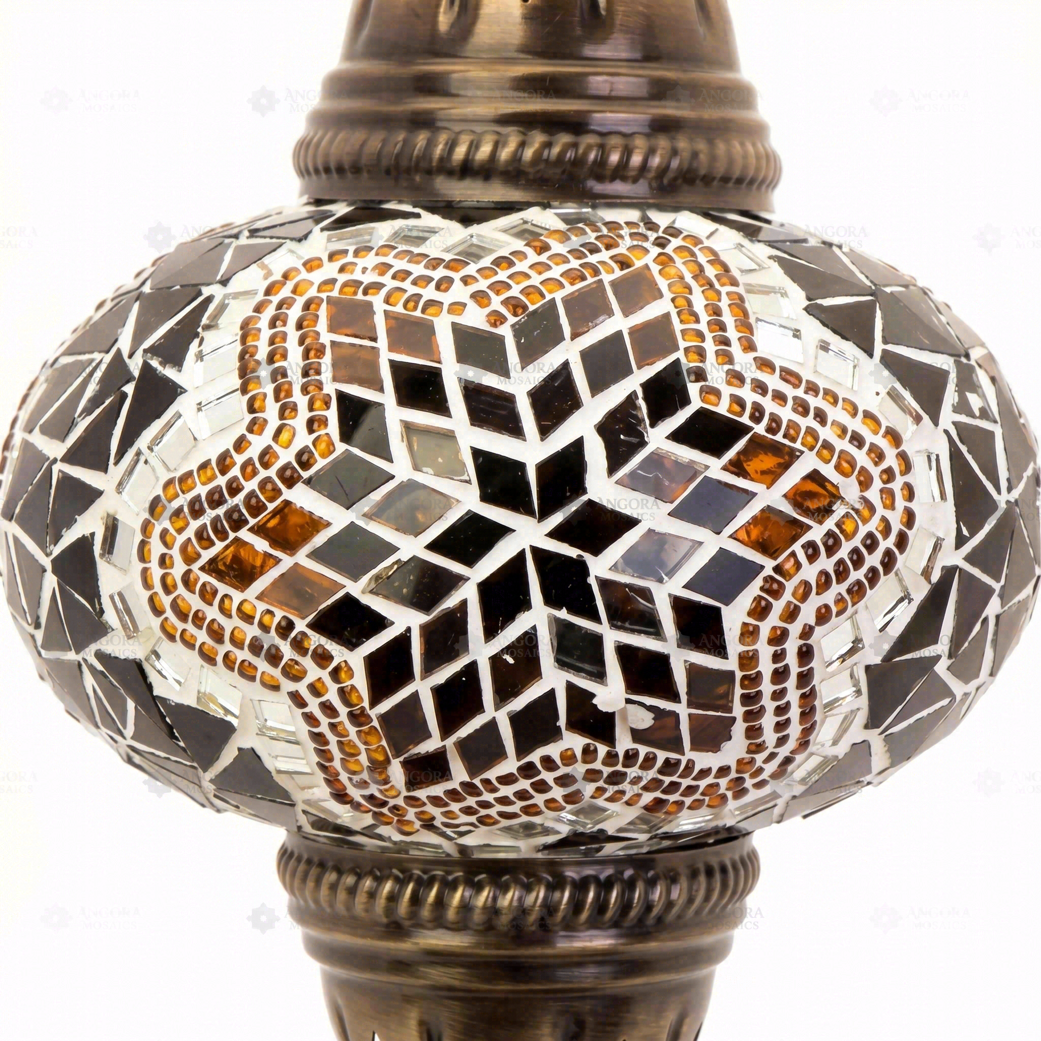 Close-up of Amber warm amber mosaic glass globe pattern — table lamp (ENV MUN3031)