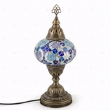 Full view of handmade Blue blue jewel Turkish mosaic table lamp on white background (ENV MUN3032)