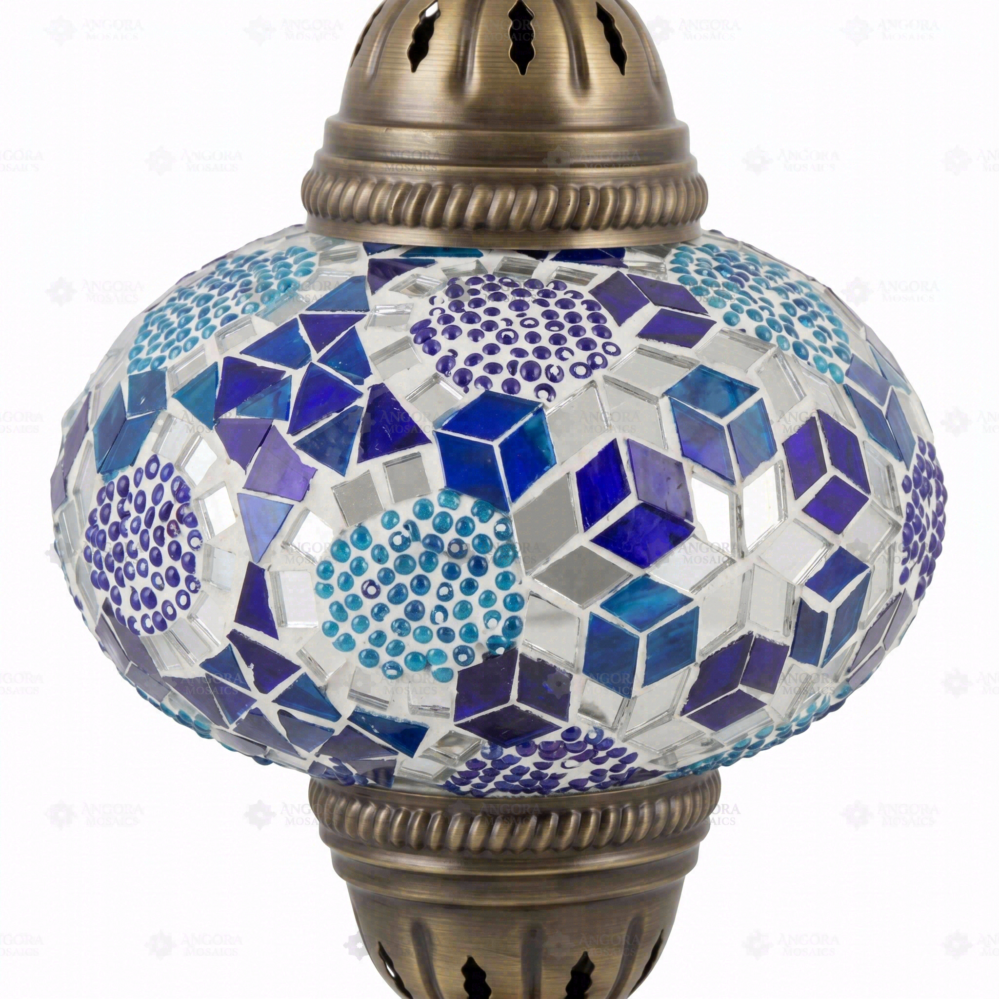 Close-up of Blue blue jewel mosaic glass globe pattern — table lamp (ENV MUN3032)