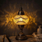 Clear clear neutral Turkish mosaic table lamp in styled room — handmade Moroccan table lamp (ENV MUN3036)
