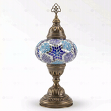 Full view of handmade Blue blue jewel Turkish mosaic table lamp on white background (ENV MUN3040)