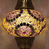 Lit close-up of mosaic glass globe — Purple table lamp glowing (ENV MUN3041)