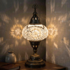 White white glow Turkish mosaic table lamp in styled room — handmade Moroccan table lamp (ENV MUN3043)