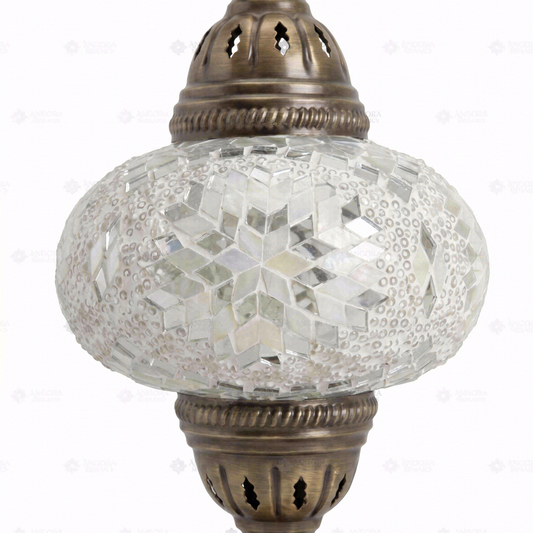 Close-up of White white glow mosaic glass globe pattern — table lamp (ENV MUN3043)