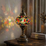 Multicolor multicolor jewel Turkish mosaic table lamp in styled room — handmade Moroccan table lamp (ENV MUN3047)