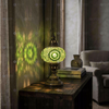 Green green jewel Turkish mosaic table lamp in styled room — handmade Moroccan table lamp (ENV MUN3048)