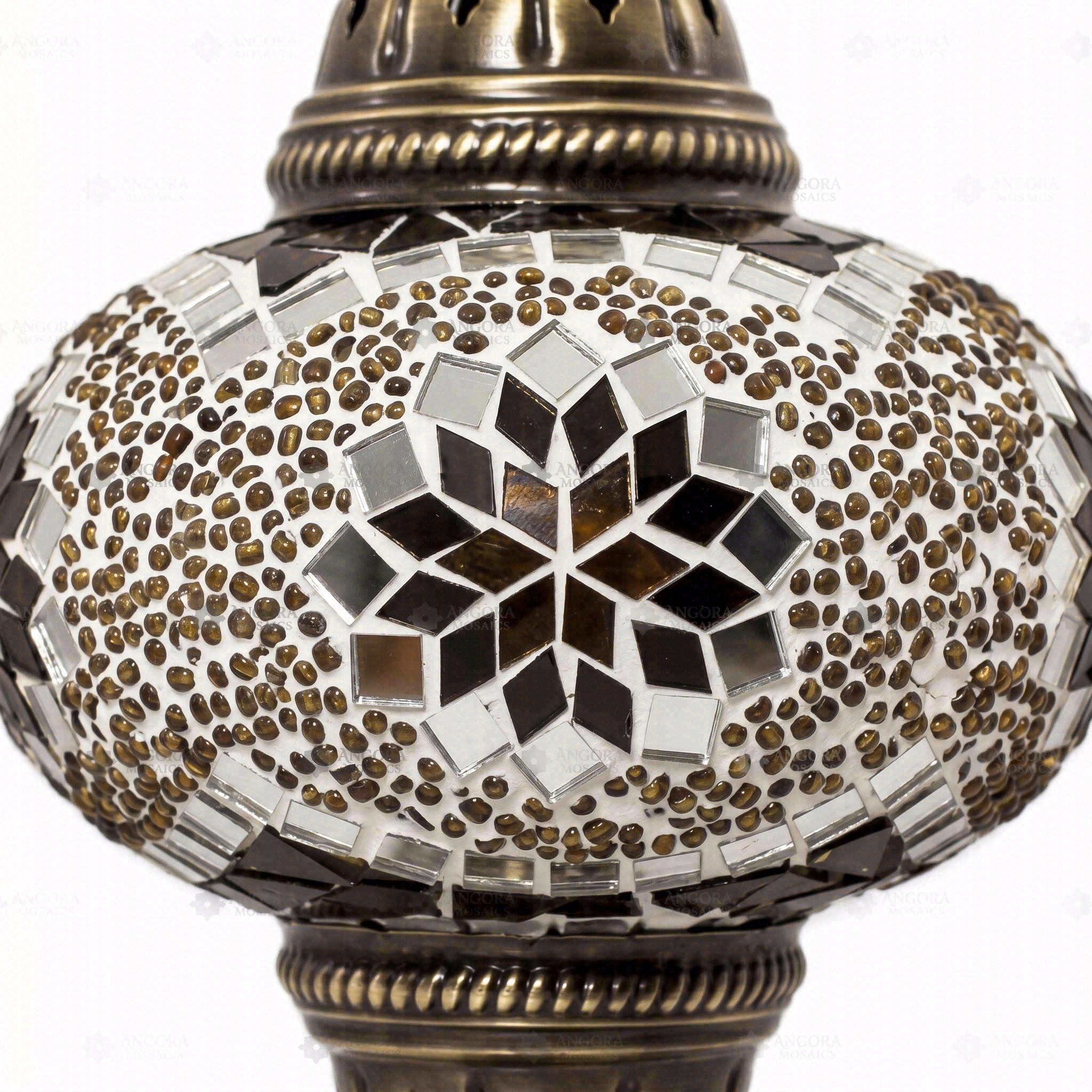 Close-up of Amber warm amber mosaic glass globe pattern — table lamp (ENV MUN3049)