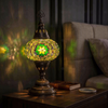 Green green jewel Turkish mosaic table lamp in styled room — handmade Moroccan table lamp (ENV MUN3050)