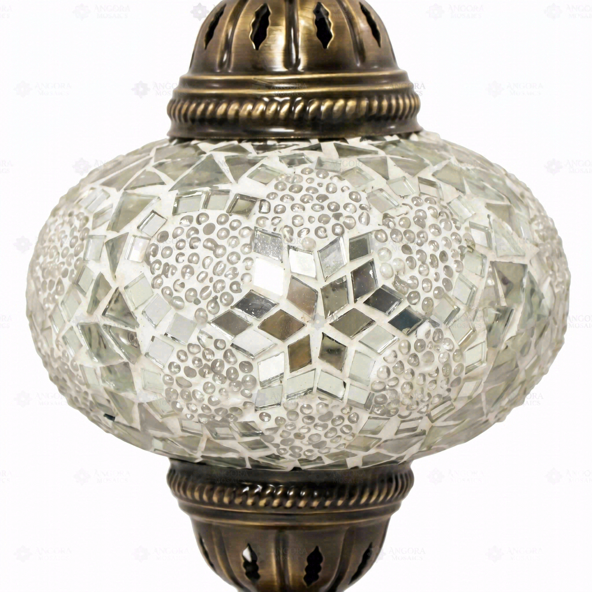 Close-up of White white glow mosaic glass globe pattern — table lamp (ENV MUN3054)