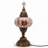 Full view of handmade Amber warm amber Turkish mosaic table lamp on white background (ENV MUN3056)