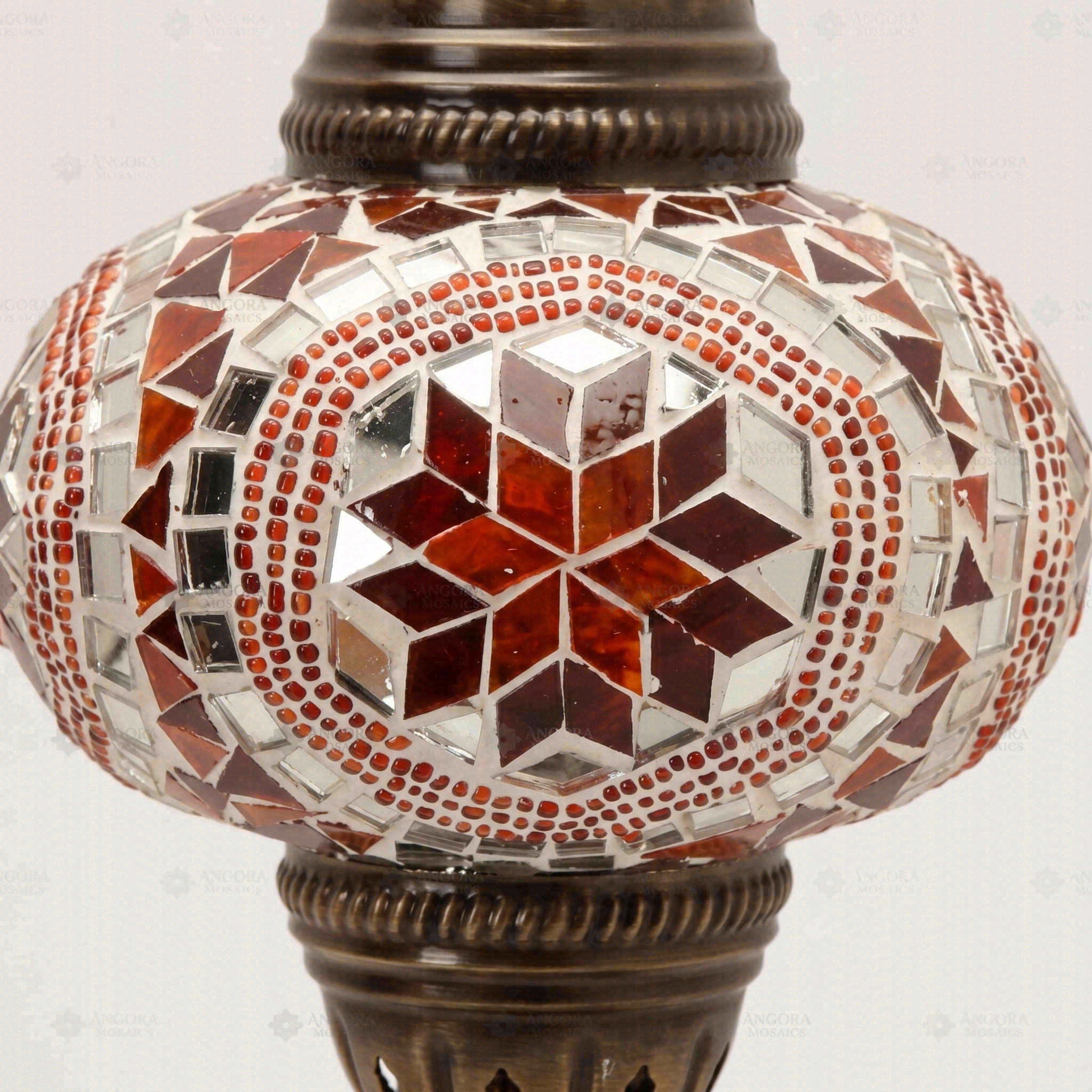 Close-up of Amber warm amber mosaic glass globe pattern — table lamp (ENV MUN3056)