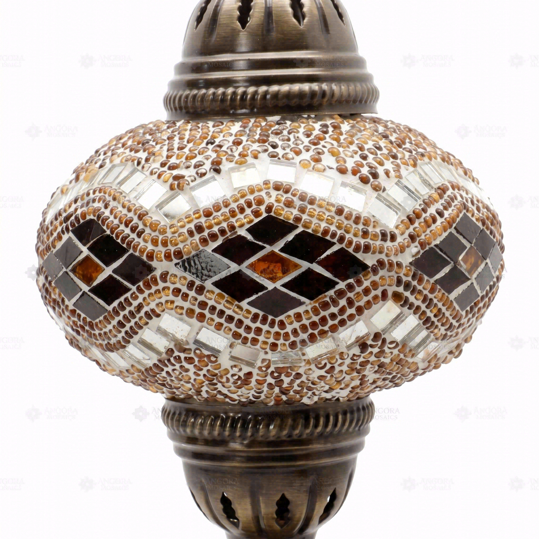 Close-up of Amber warm amber mosaic glass globe pattern — table lamp (ENV MUN3057)