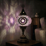 Purple purple jewel Turkish mosaic table lamp in styled room — handmade Moroccan table lamp (ENV MUN3059)