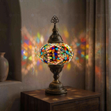 Multicolor multicolor jewel Turkish mosaic table lamp in styled room — handmade Moroccan table lamp (ENV MUN3060)