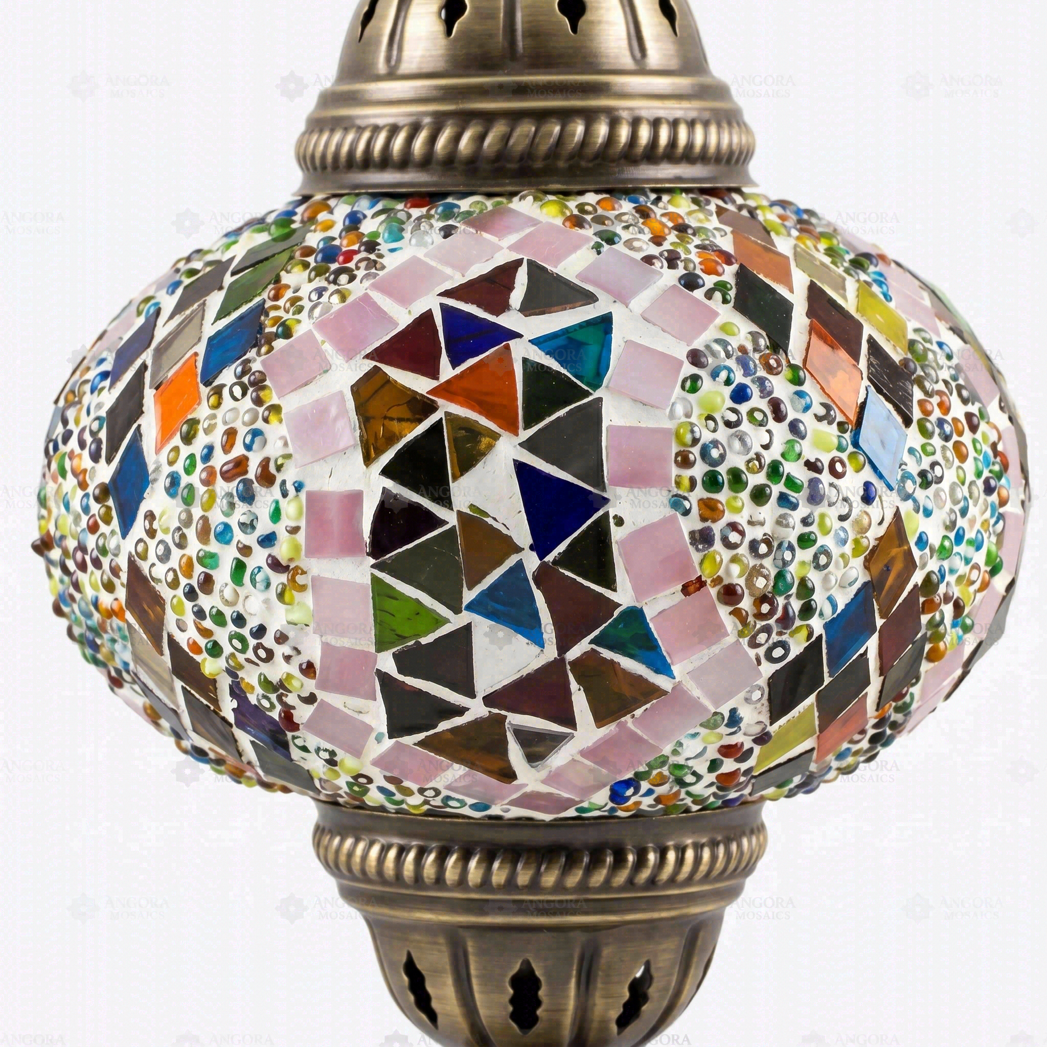 Close-up of Multicolor multicolor jewel mosaic glass globe pattern — table lamp (ENV MUN3060)
