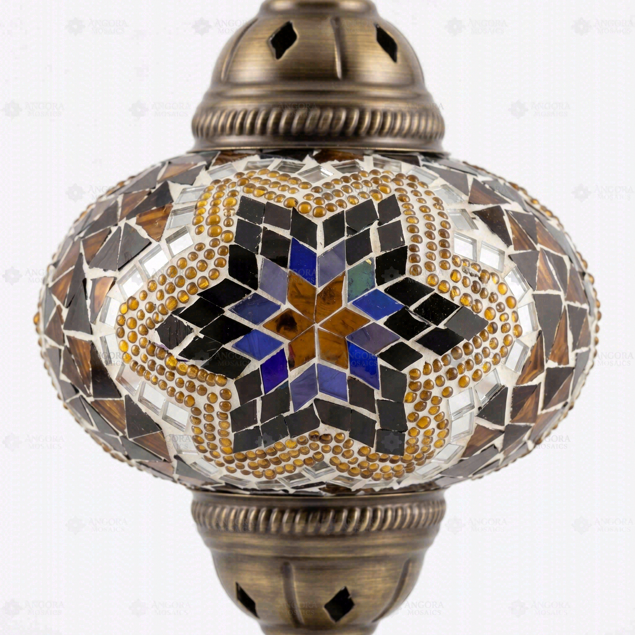 Close-up of Warm Tones mixed warm mosaic glass globe pattern — table lamp (ENV MUN3063)