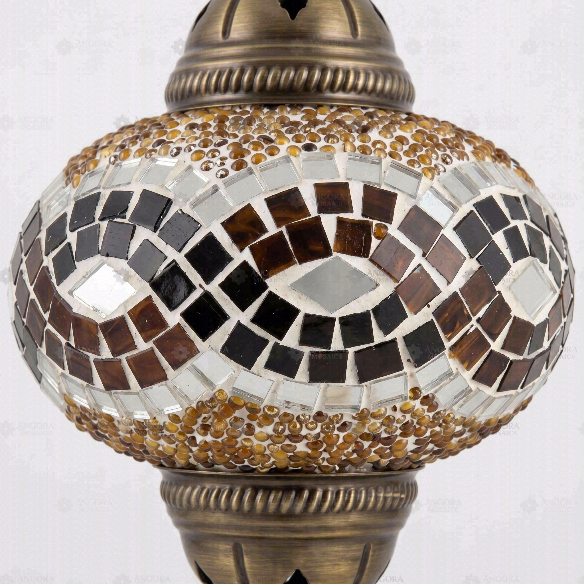 Close-up of Amber warm amber mosaic glass globe pattern — table lamp (ENV MUN3064)