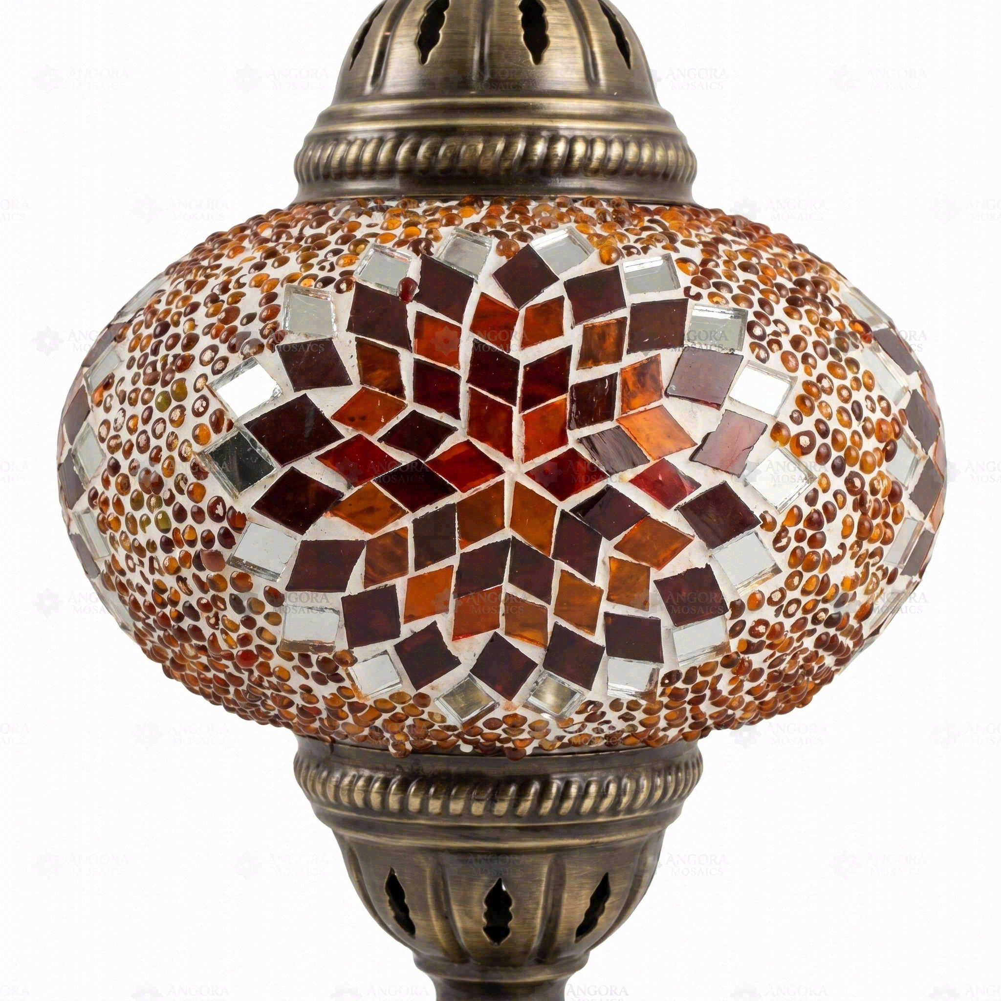 Close-up of Amber warm amber mosaic glass globe pattern — table lamp (ENV MUN3065)