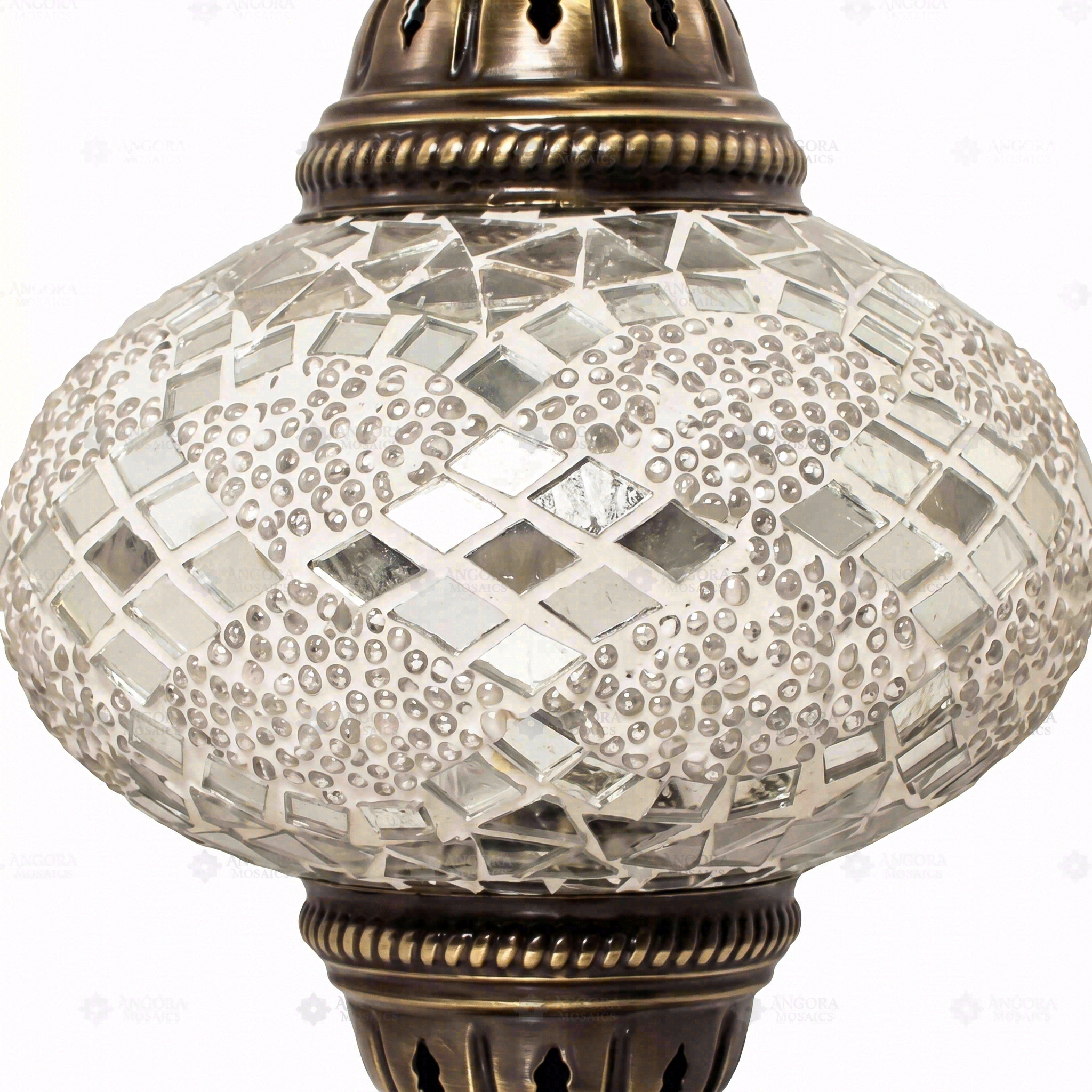 Close-up of White white glow mosaic glass globe pattern — table lamp (ENV MUN3068)