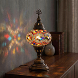 Multicolor multicolor jewel Turkish mosaic table lamp in styled room — handmade Moroccan table lamp (ENV MUN3074)